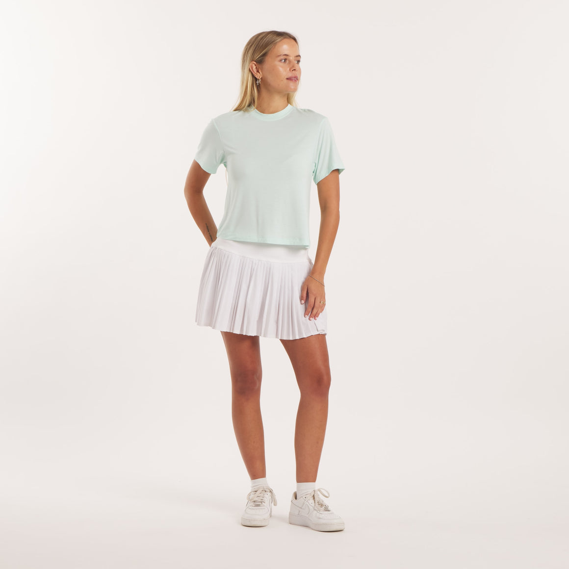 White | On Model Skirt | Full Body Outfit with Tee