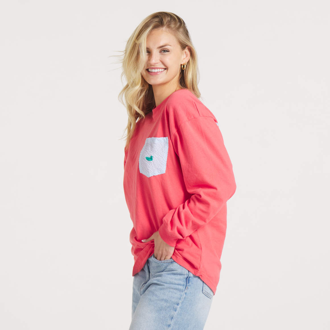 Neon Coral with Blue Seersucker | ON MODEL SIDE