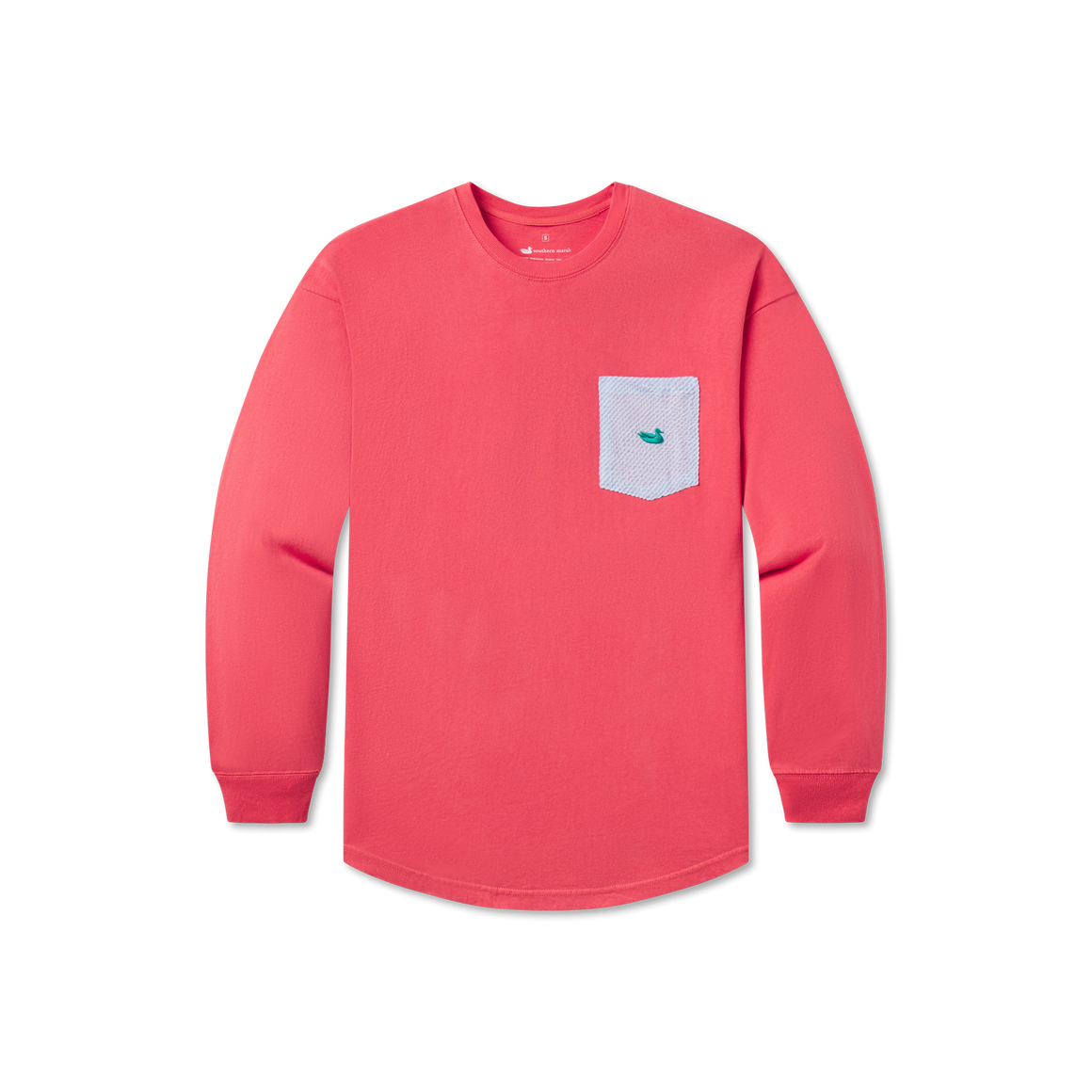 Neon Coral with Blue Seersucker | Original Rebecca Jersey | Womens Fit Long Sleeve T-Shirt