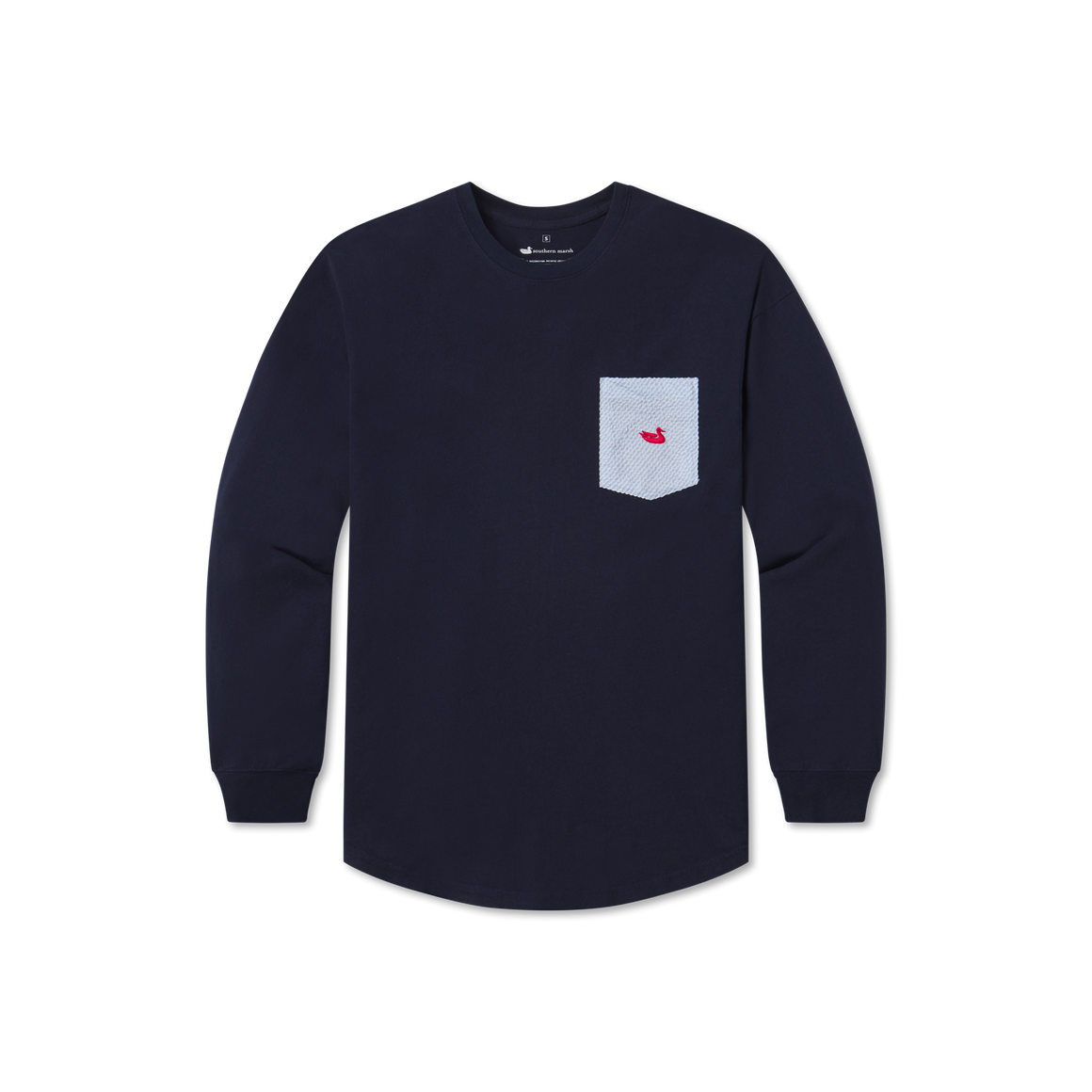 Navy with Blue Seersucker | Original Rebecca Jersey | Womens Fit Long Sleeve T-Shirt