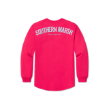 Strawberry Fizz with Blue Seersucker | Original Rebecca Jersey | Womens Fit Long Sleeve T-Shirt | Back