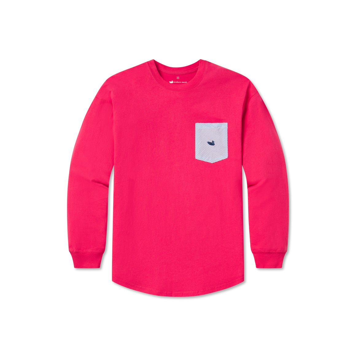 Strawberry Fizz with Blue Seersucker | Original Rebecca Jersey | Womens Fit Long Sleeve T-Shirt