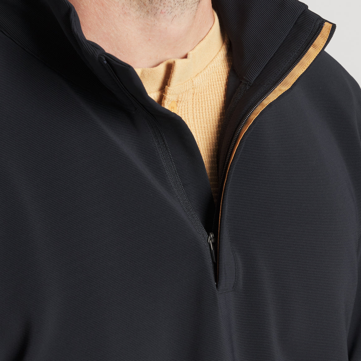 Black With Gold | On Model Collar Details