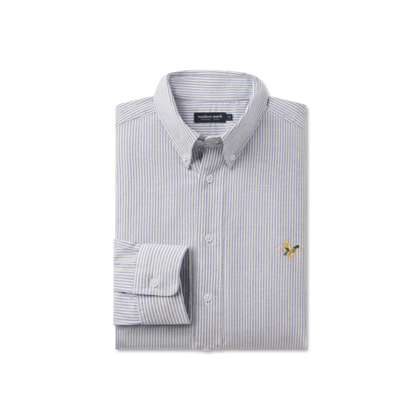 White & Blue Oxford Stripe