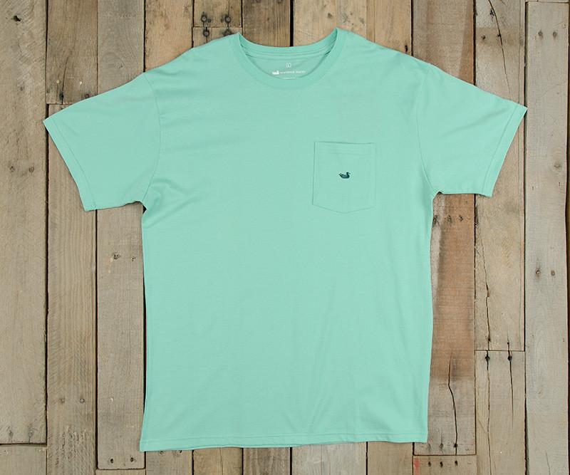 Embroidered Pocket Tee Shirt in Antigua Blue with Navy Duck