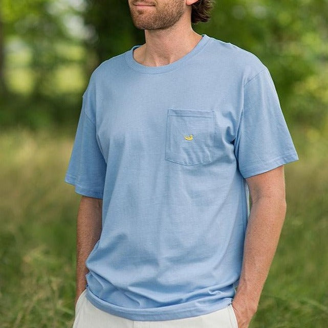 Embroidered Pocket T-shirt in Breaker Blue with Electric Yellow Duck | LS