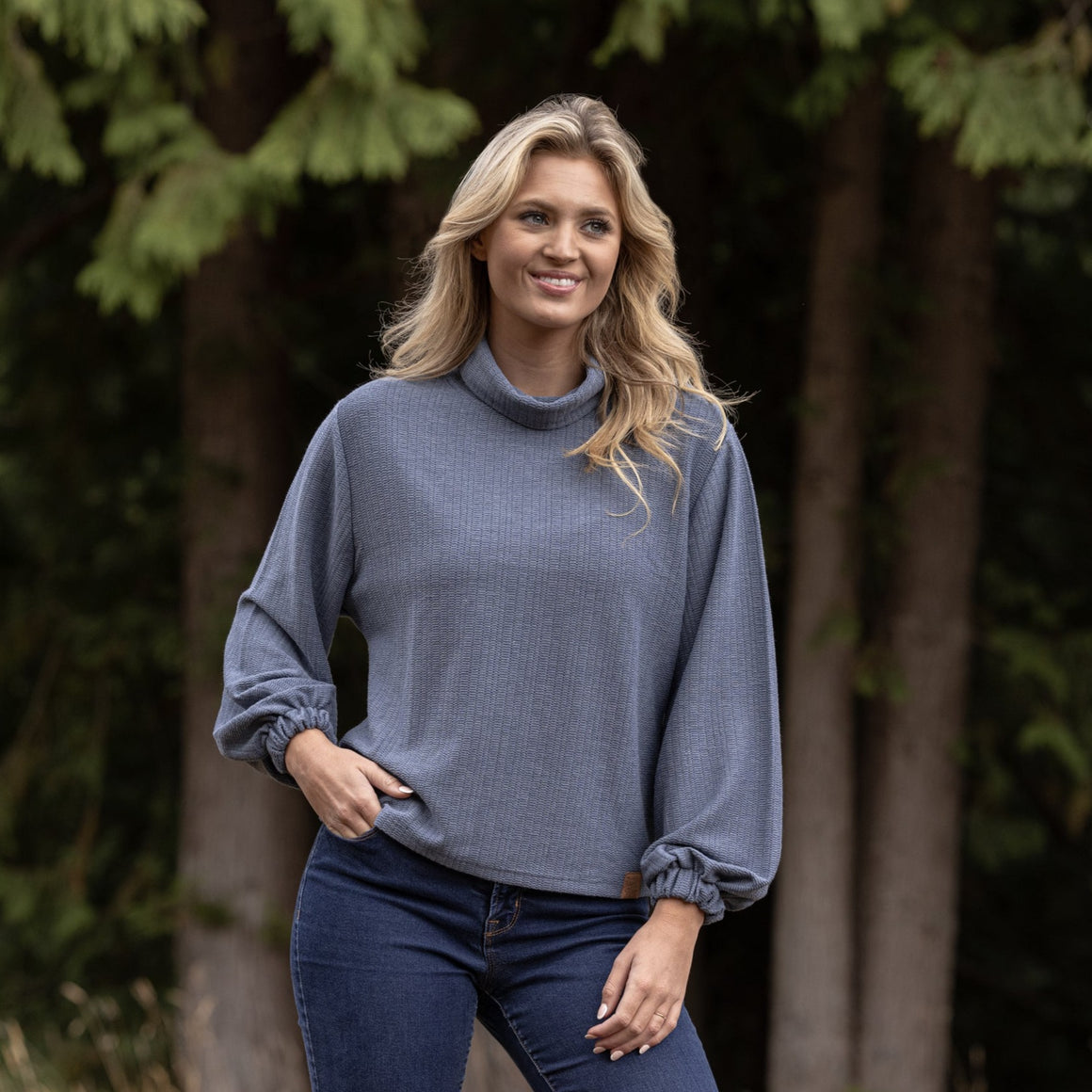 Navy | Carolina Cozy Knit Funnel Neck Sweater | Lifestyle