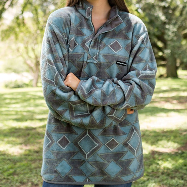 French  Blue and Midnight Gray | Pueblo Aztec Pullover