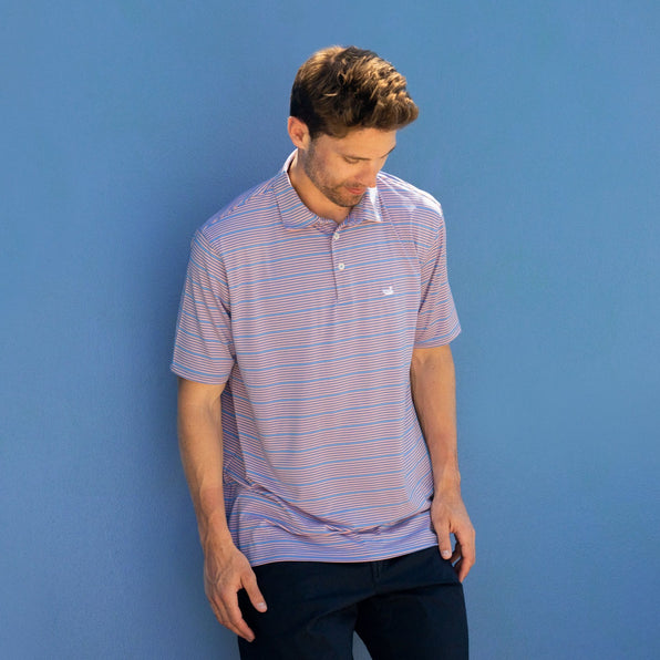 French Blue and Peach | Bermuda Performance Polo - Chenier Stripe | LS